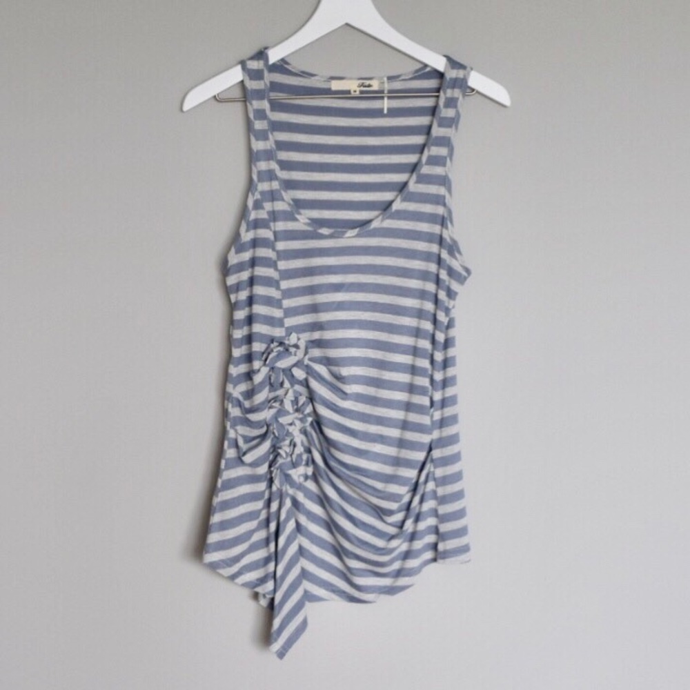 Striped Fate Tank w/ Gathered Fabric Flowers